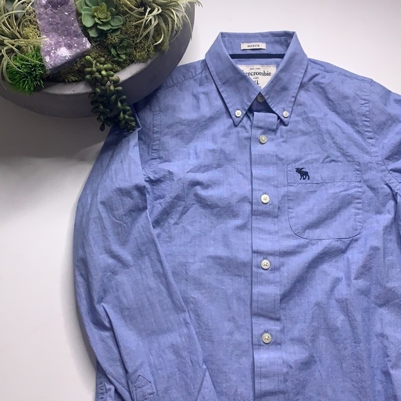 Abercrombie kids muscle blue button down long sleeve shirt XL - Picture 7 of 7